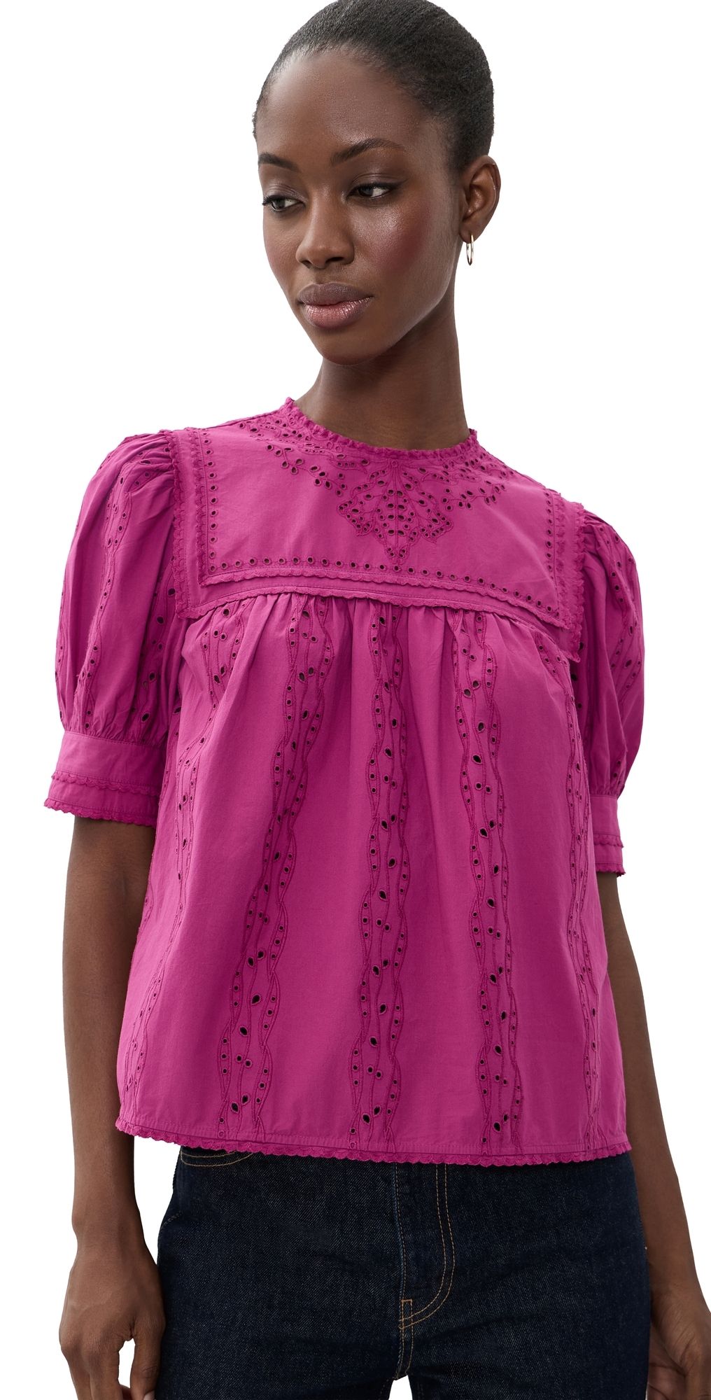 Ulla Johnson Una Short Sleeve Cotton Top Orchid 8