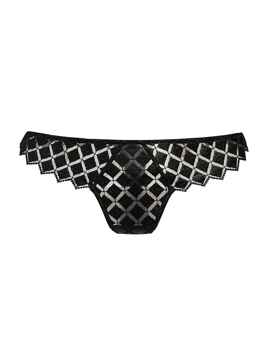 Women's Lamine Embroidered Thong - Black - Size XL