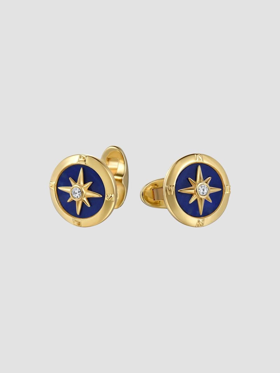 Gabriel & Co Men's Polaris 14K Yellow Gold, 0.09 TCW Diamond & Lapis Lazuli Compass Cufflinks - Gold