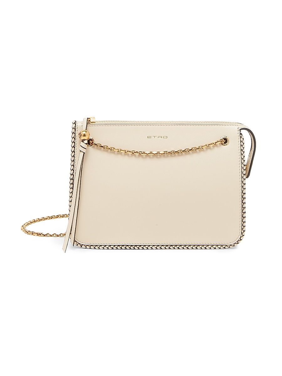 Women's Logo Tasseled Leather Crossbody Bag - Cream