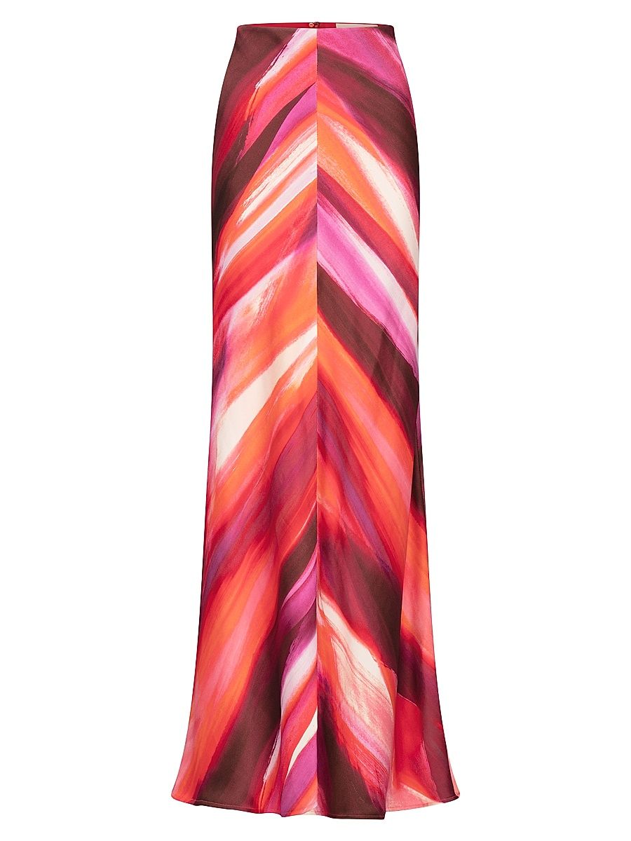 Women's Laurina Abstract Satin Maxi-Skirt - Magenta Abstract Waves - Size XL