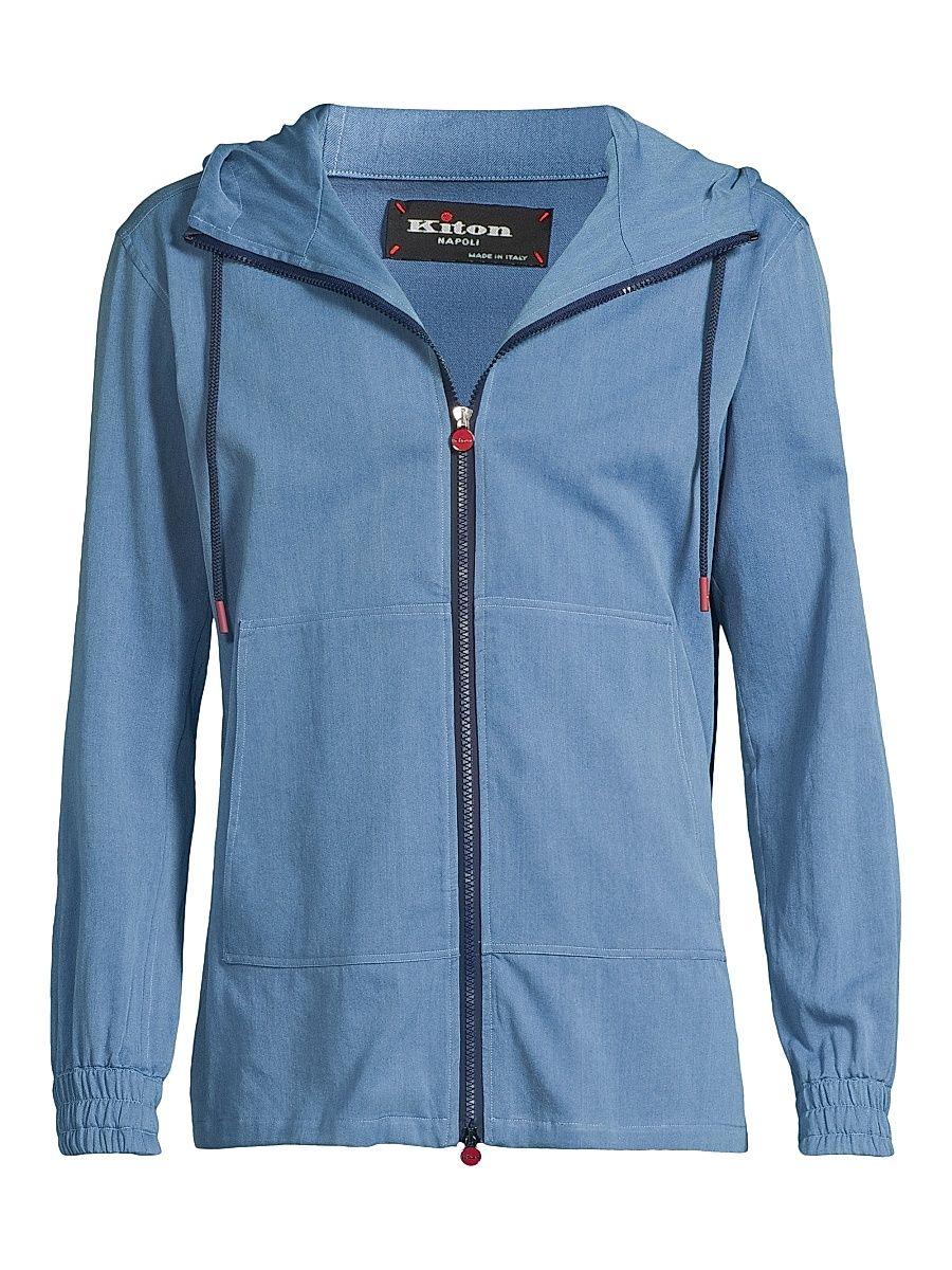 Men's Chambray Zip-Front Hoodie - Light Blue - Size XXL