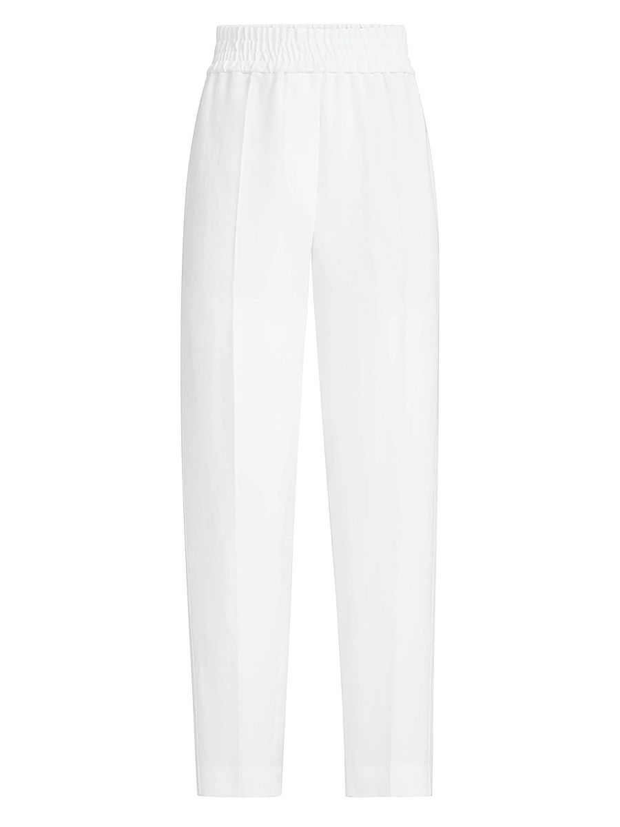 Women's Viscose and Linen Fluid Twill Baggy Pull on Trousers - White - Size 14