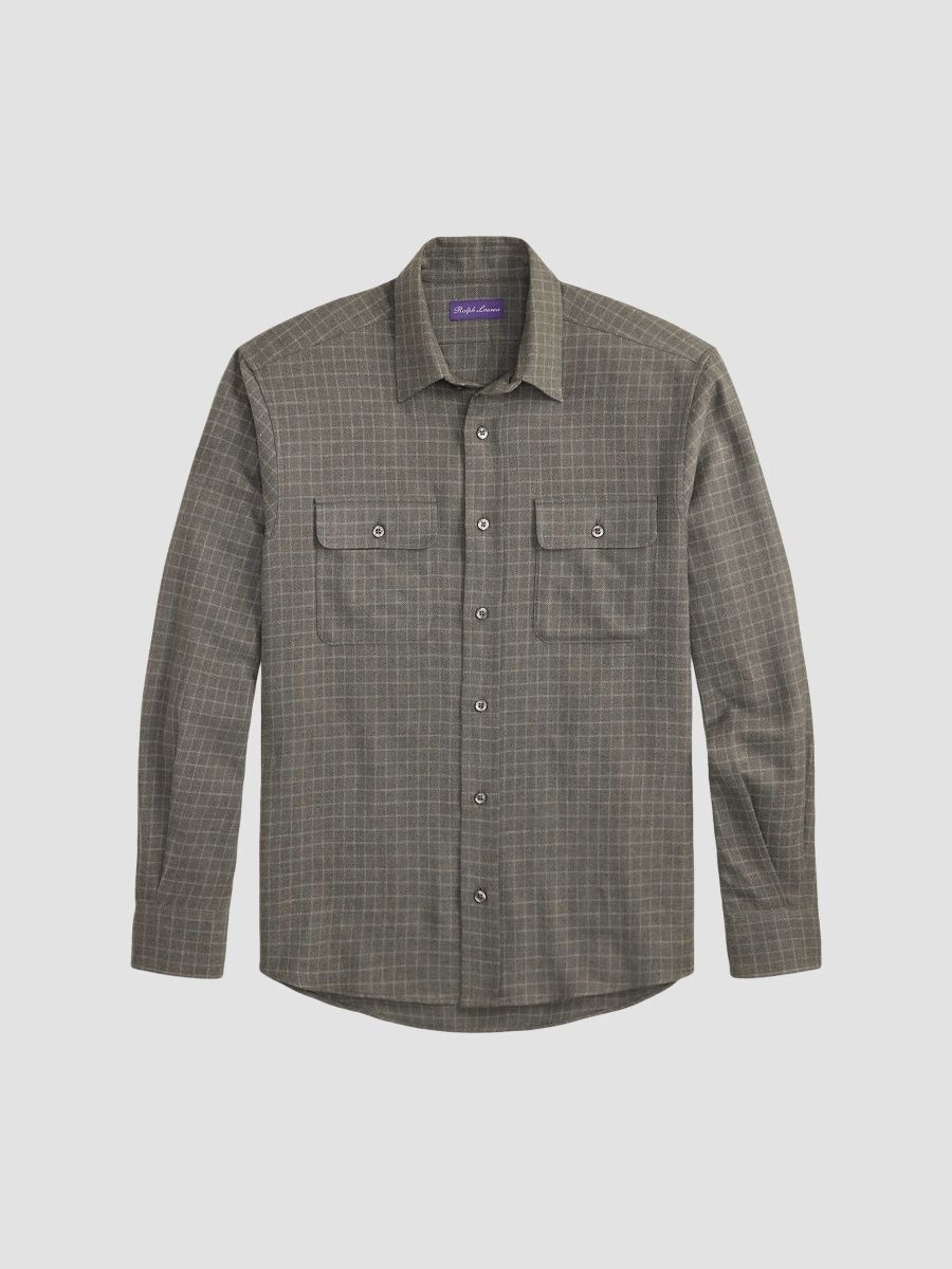 Ralph Lauren Purple Label Men's Tattersall Cotton Flannel Shirt - Medium Grey Melange - Size XXL