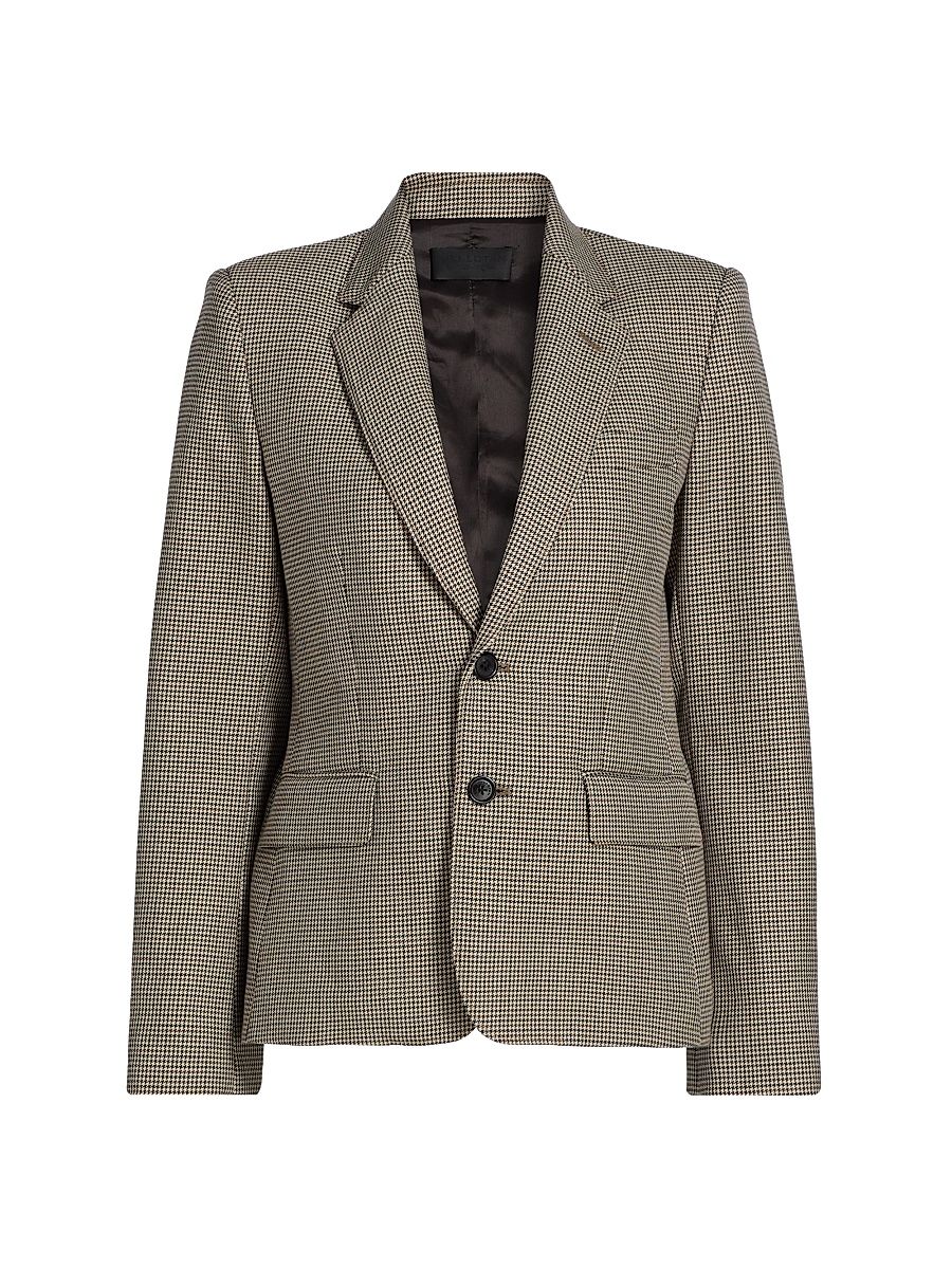 Women's Ysee Wool Blazer - Beige Brown Houndstooth - Size 12
