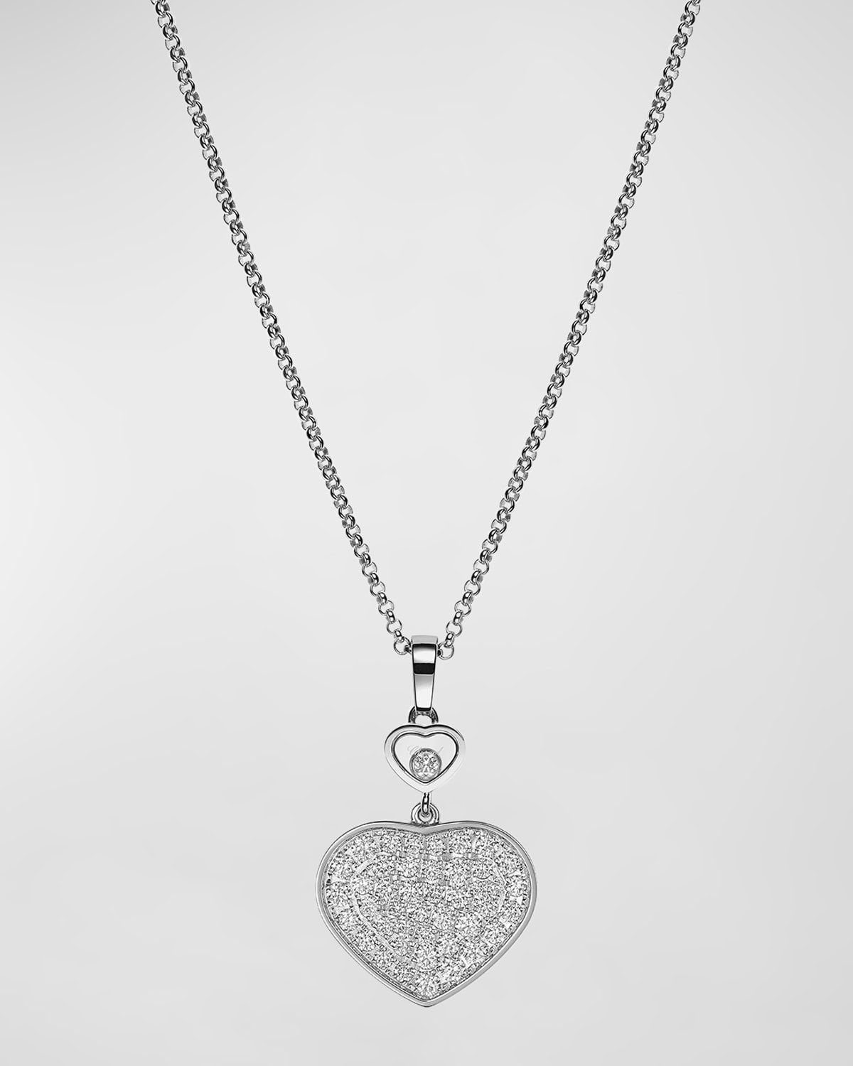 Happy Hearts 18K White Gold Diamond Bezel & Pave Pendant Necklace