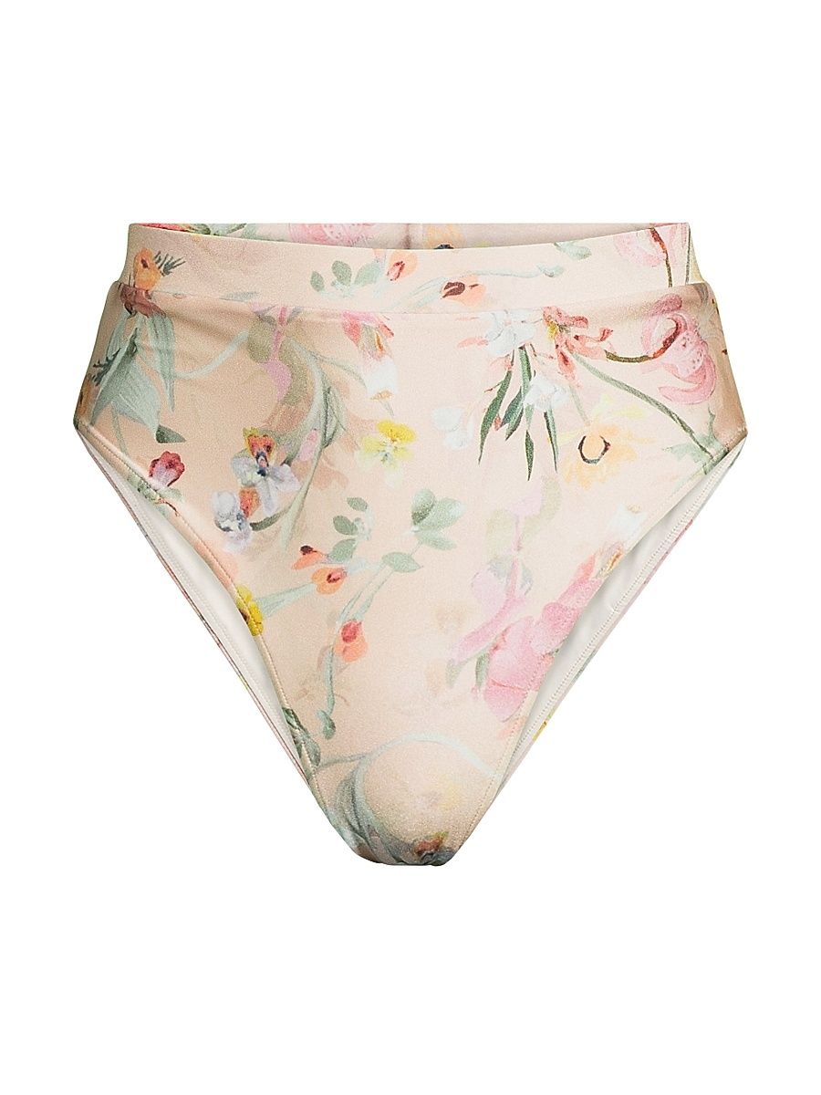 Women's Lily Flower High-Waisted Bikini Bottom - Orange - Size XS