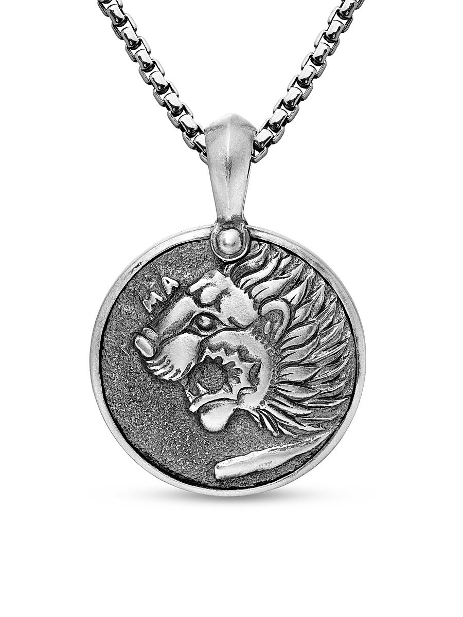 Men's Petrvs Lion Coin Amulet in Sterling Silver, 25mm - Silver