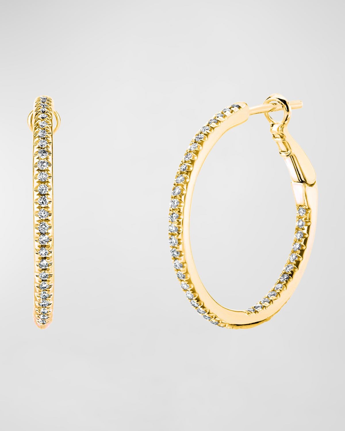 18K Gold Round Diamond Hoop Earrings, 0.5tcw/0.75"L