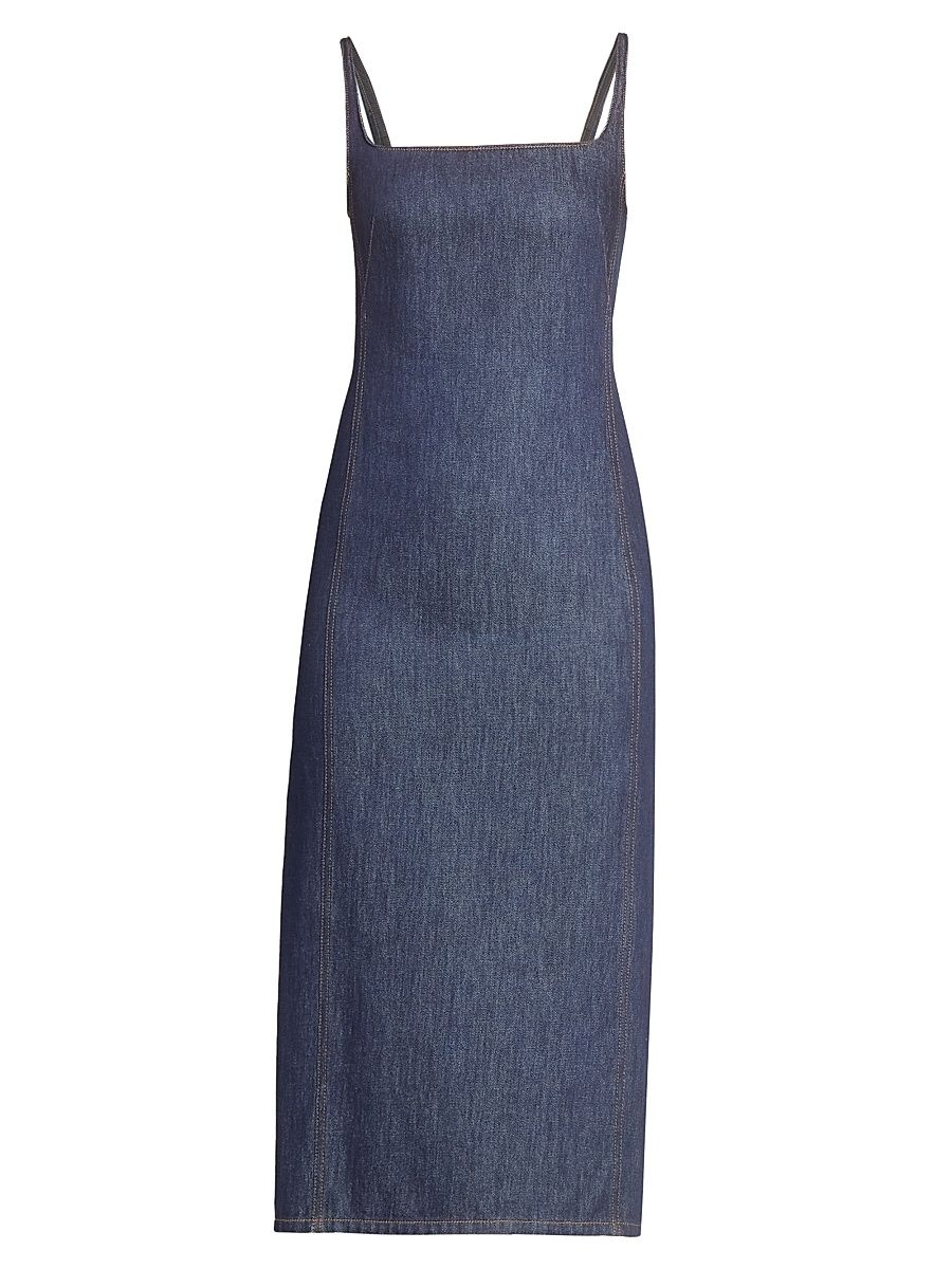 Women's Denim Fitted Midi-Dress - Indigo - Size 12