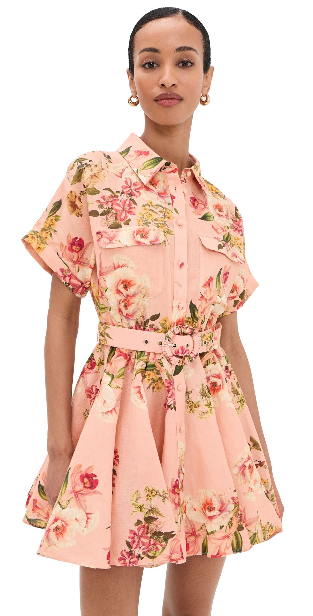 Hemant and Nandita Short Dress with Buckle Belt Peach L