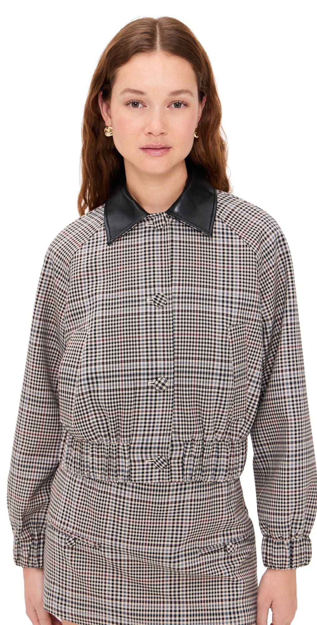 LE BOP Winnie Button Jacket Tan Plaid M