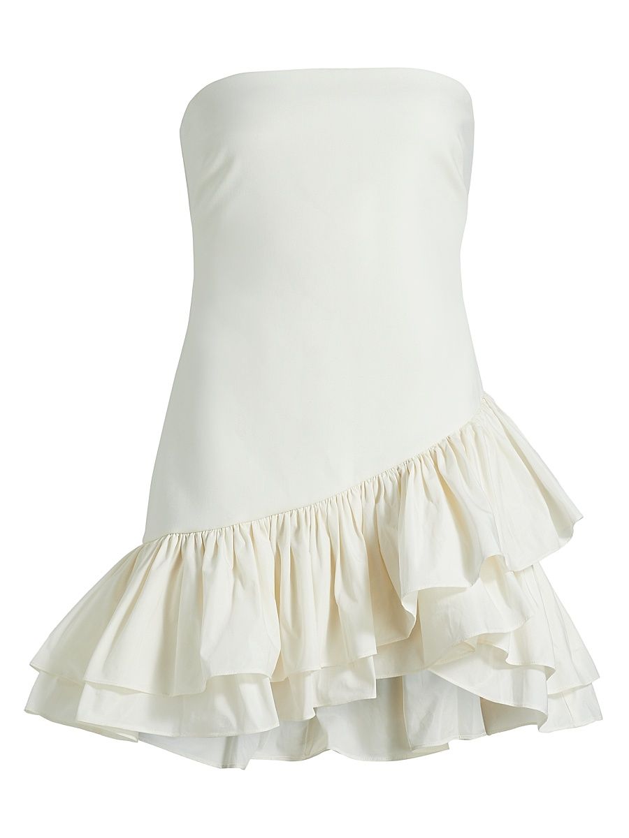 Women's Petula Cotton Ruffled Asymmetric Minidress - Ivory - Size 14