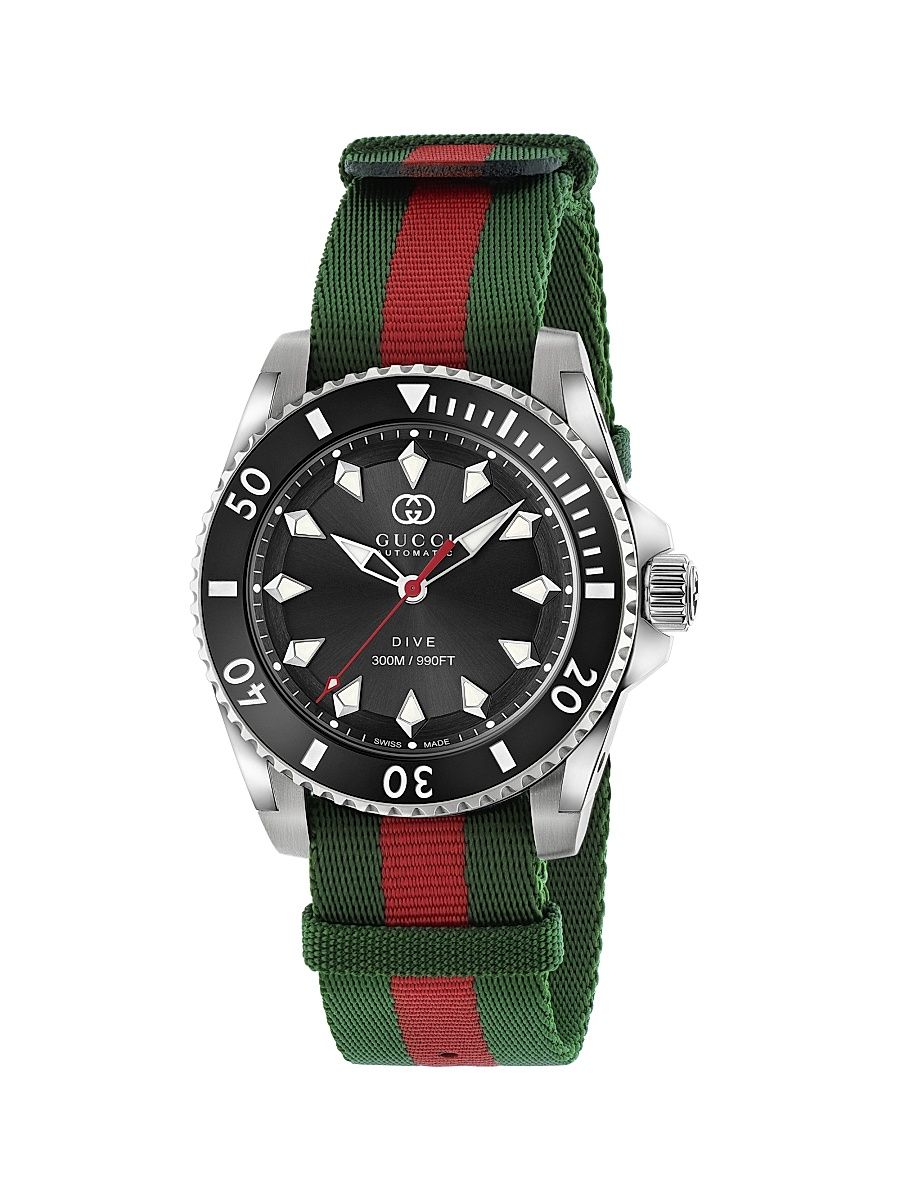Men's Gucci Dive Stainless Steel & Canvas Strap Watch/40MM - Black Green Red