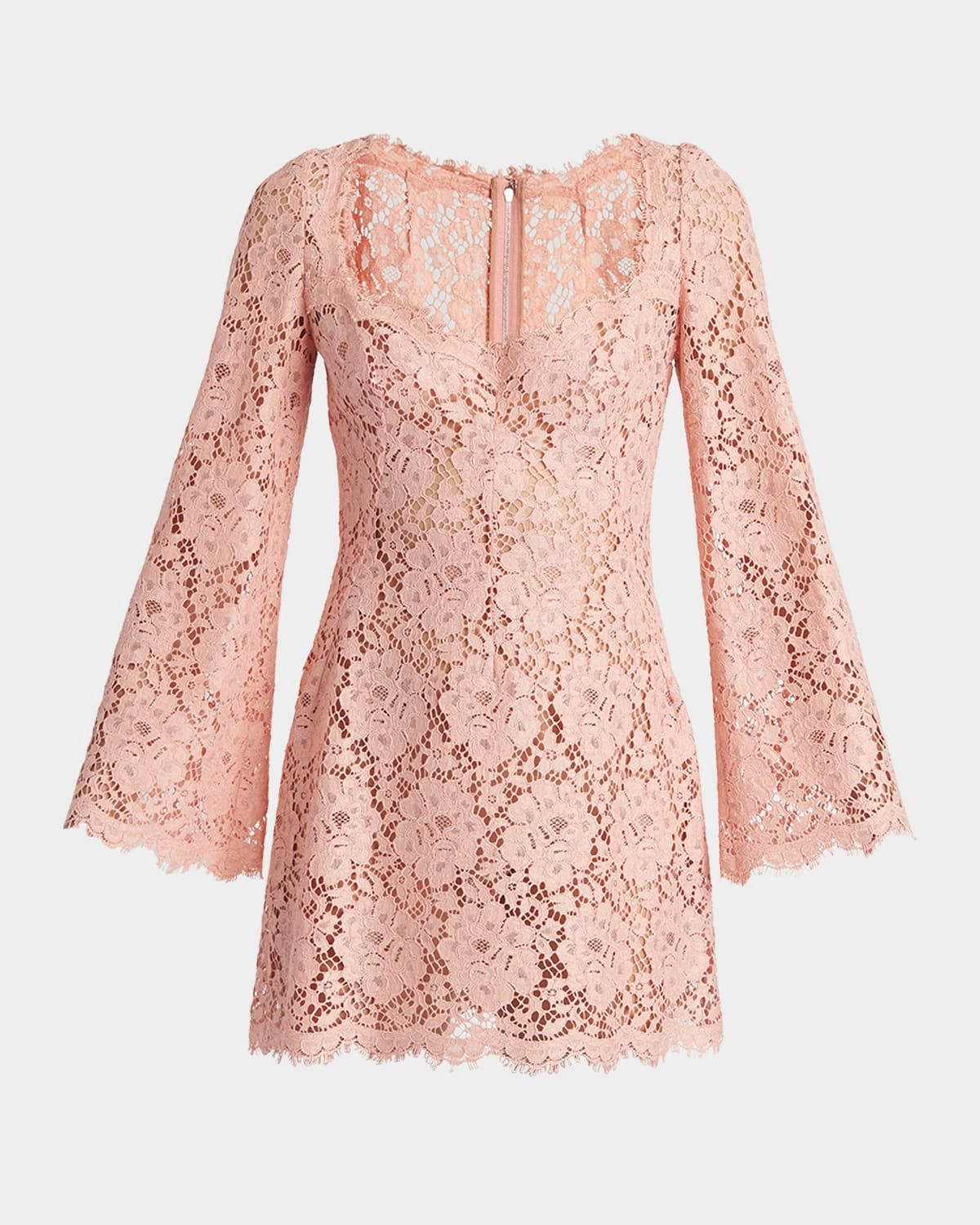 Guipure Lace Long-Sleeve Mini Dress