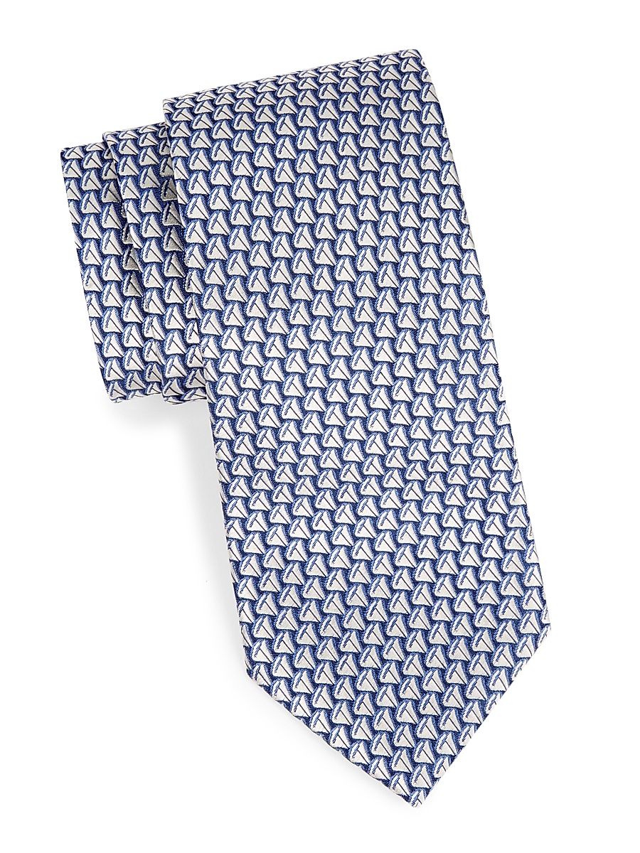 Men's Sailboat Silk Jacquard Tie - Blue Silver
