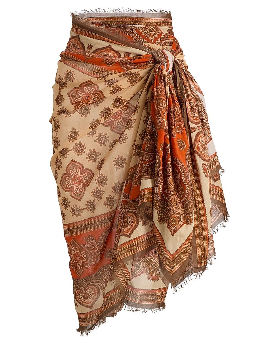 Women's Paisley Cotton Pareo - Tangerine Paisley