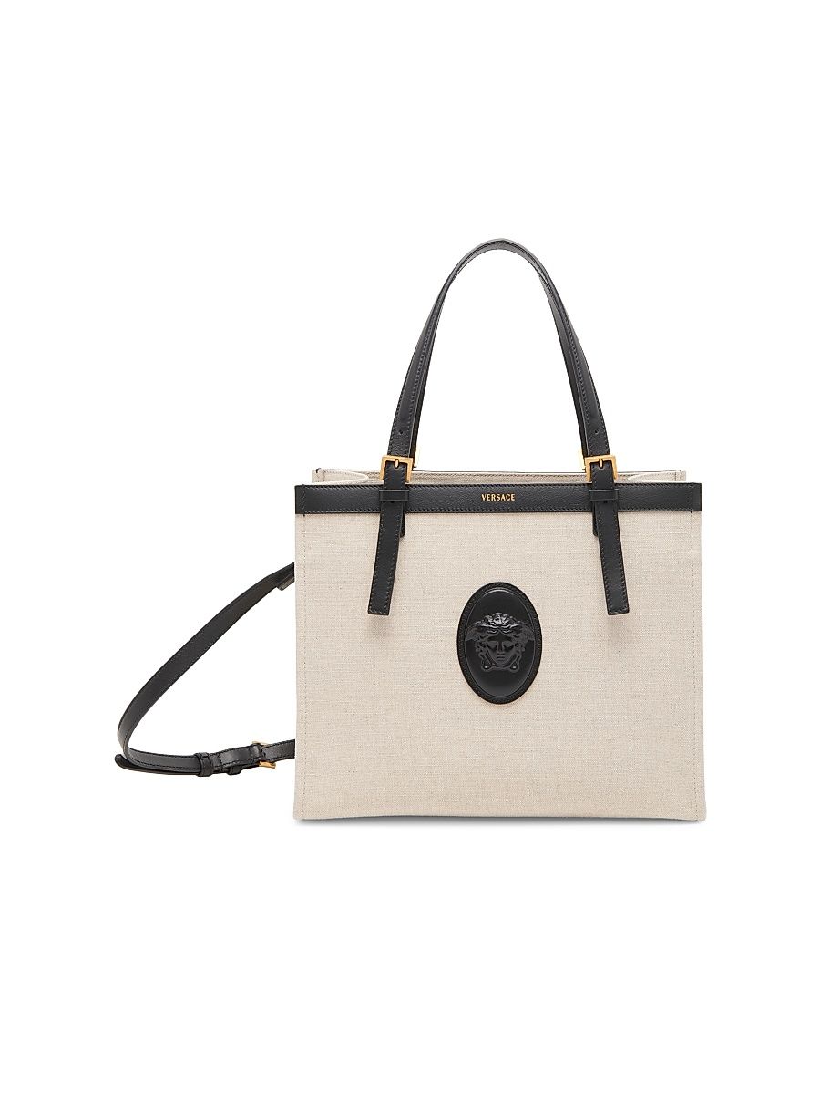 Women's Small Medusa Tote Bag - Beige Black Gold