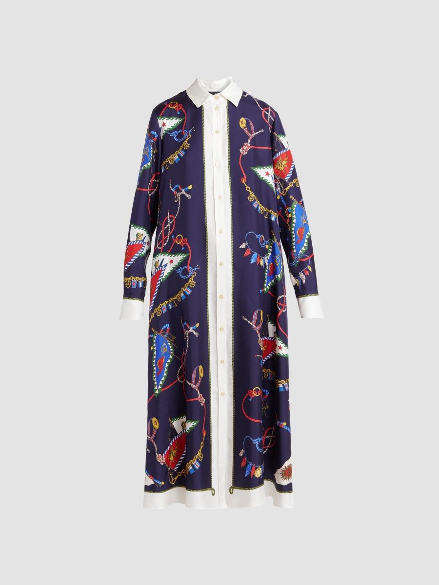 Etro Women's Status Printed Silk Twill Midi Shirtdress - Printed Blue Base - Size 10