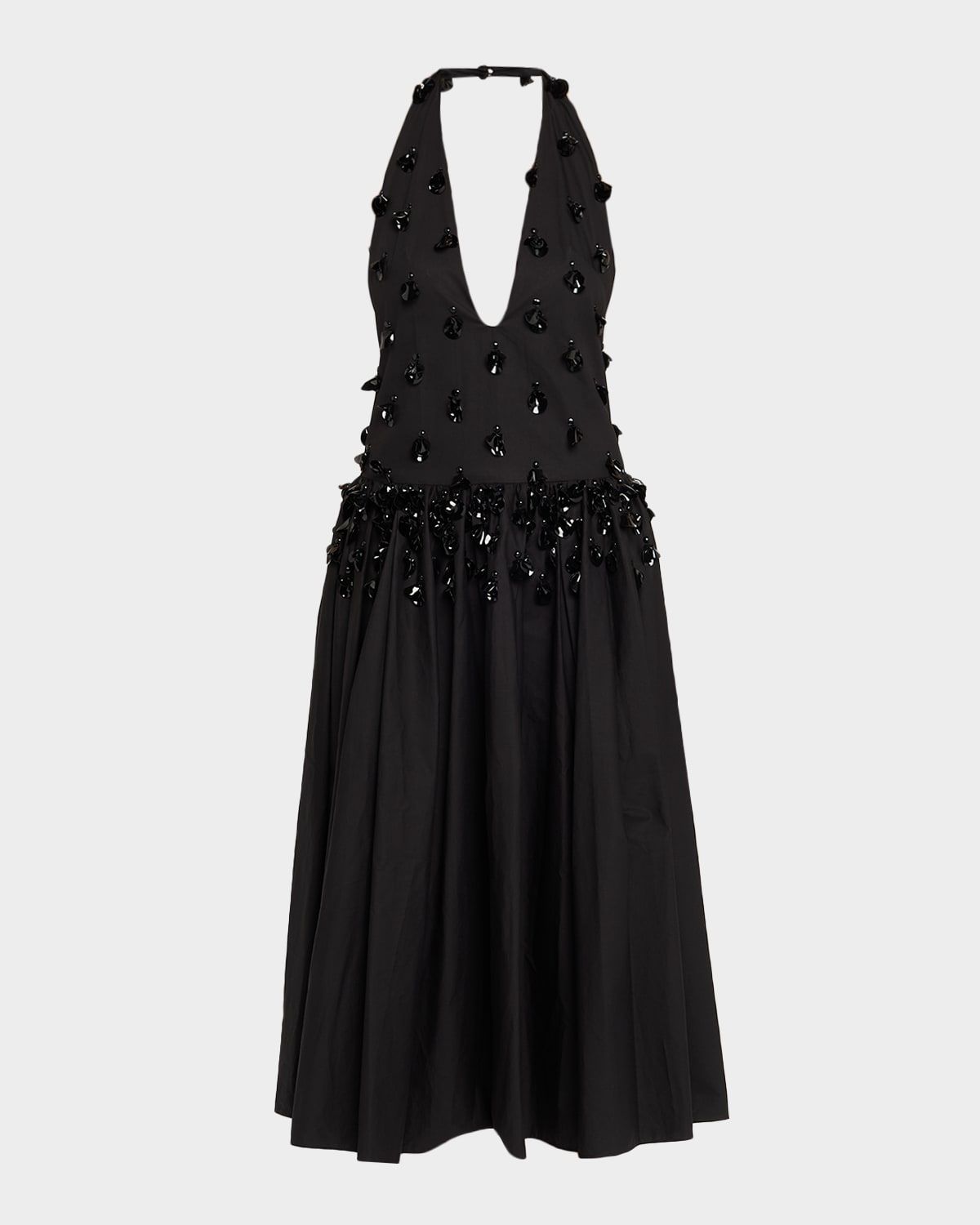 Nuit Embellished Plunging Halter Drop-Waist Gown