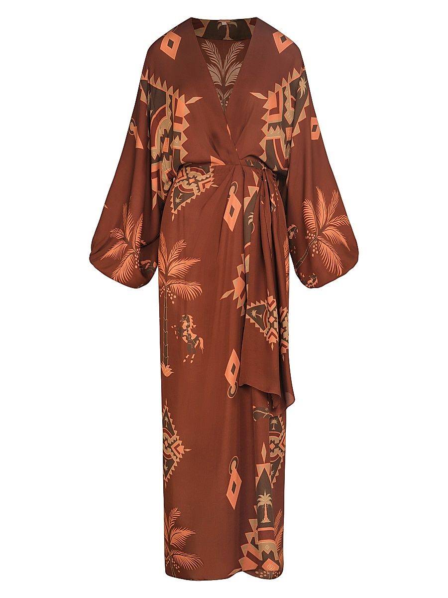 Women's Micaela Sin Fin Printed Silk Maxi Wrap Dress - Mocca Pink Green - Size 2