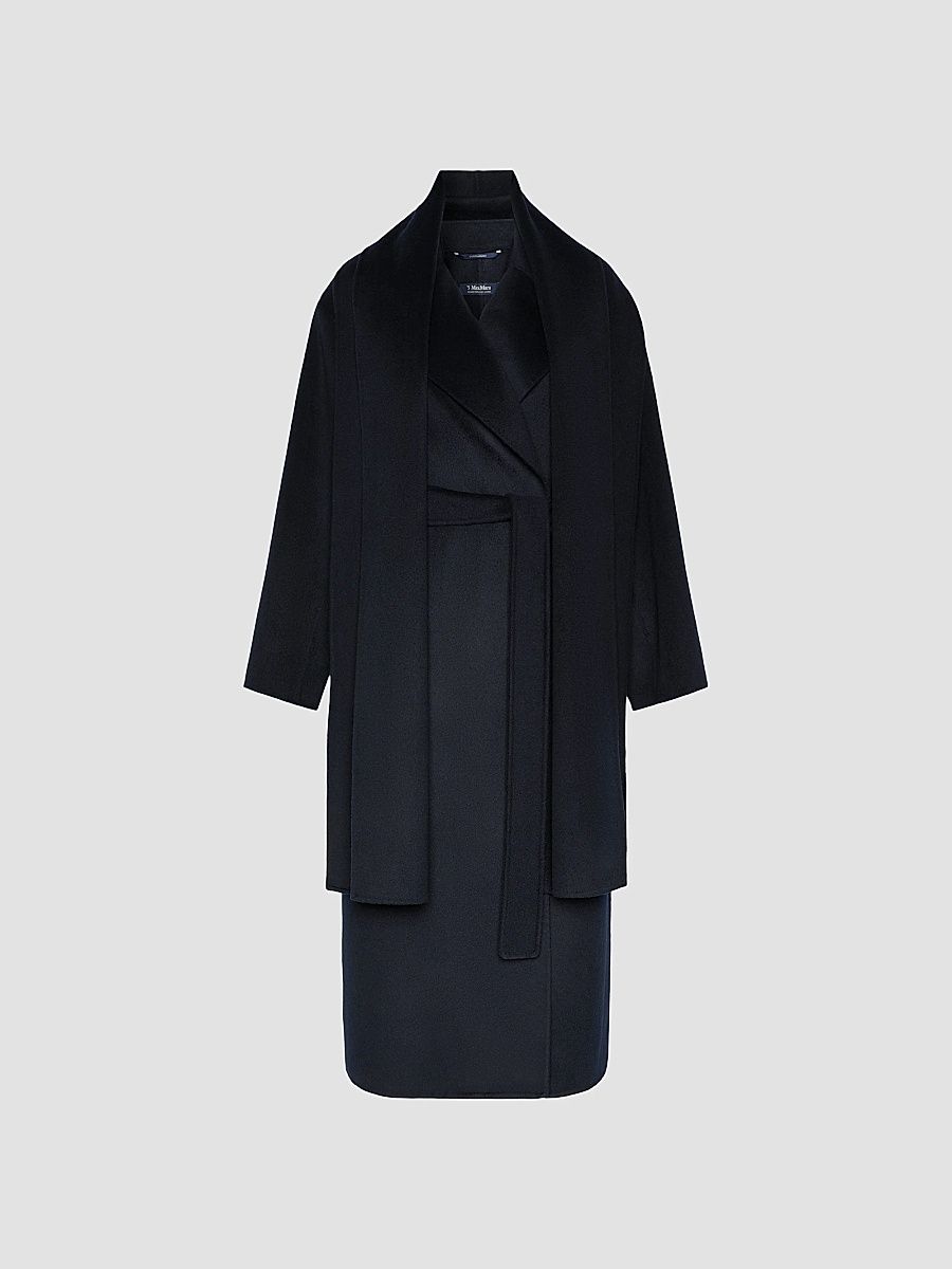 Women's Double Wool and Cashmere Robe Coat - Midnight Blue - Size 12