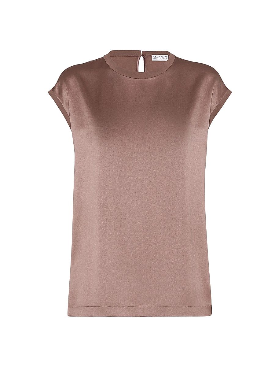 Women's Stretch Silk Satin T-Shirt - Chocolate - Size XXXL