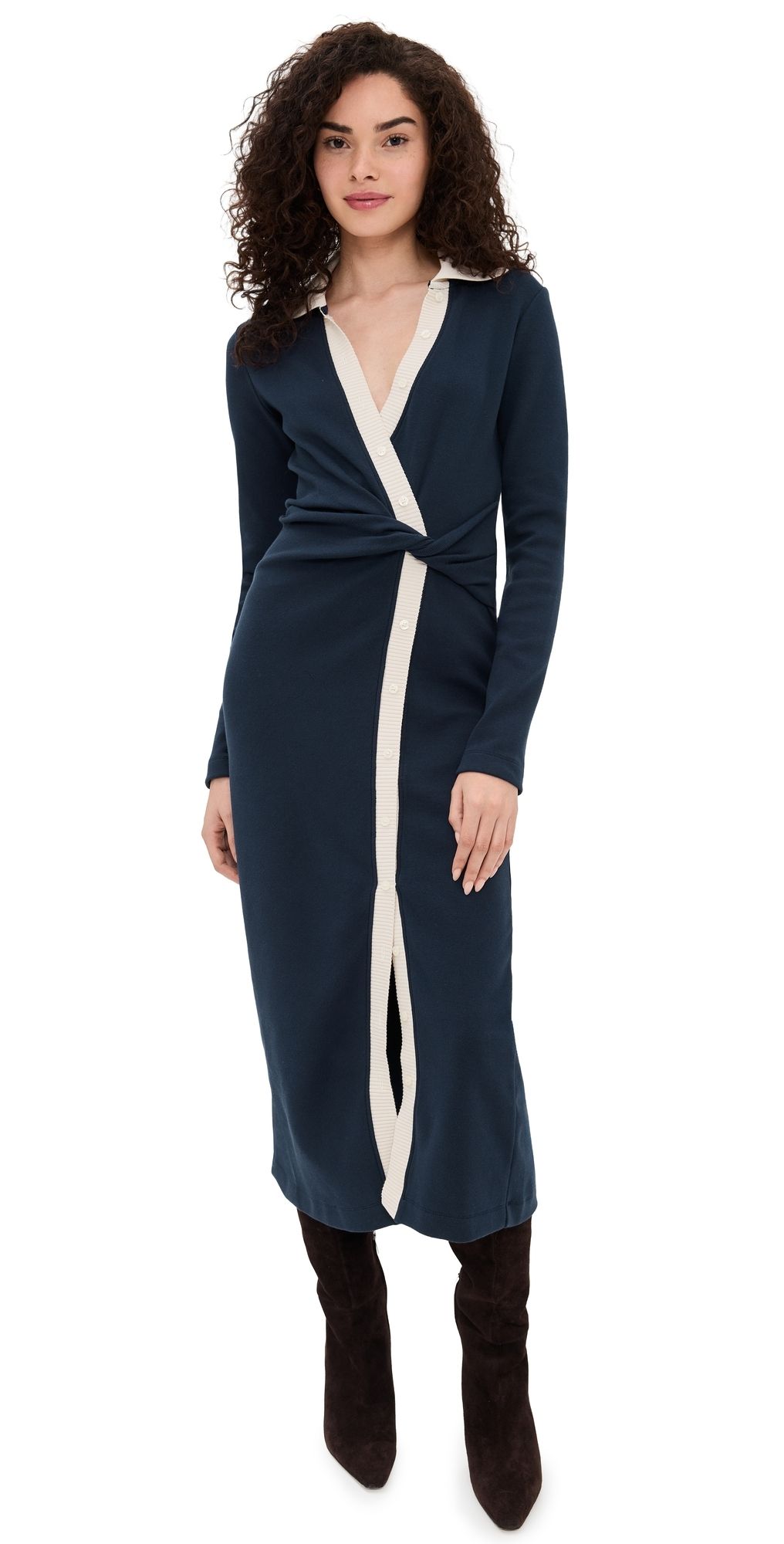 Tanya Taylor Long Sleeve Ellicot Dress Maritime Blue XL