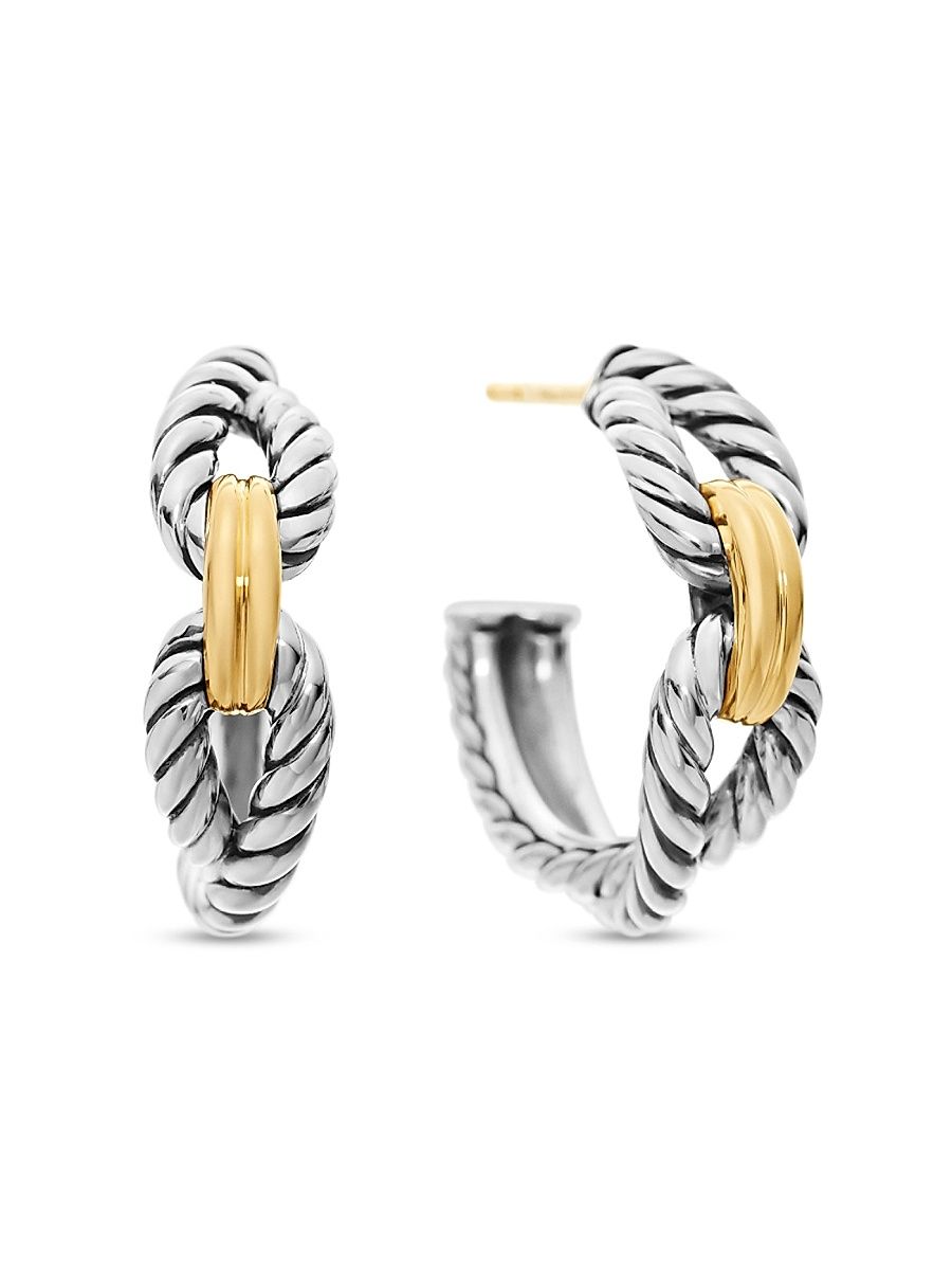Women's Cable Loop Hoop Earrings in Sterling Silver with 18K Yellow Gold, 22mm - Silver