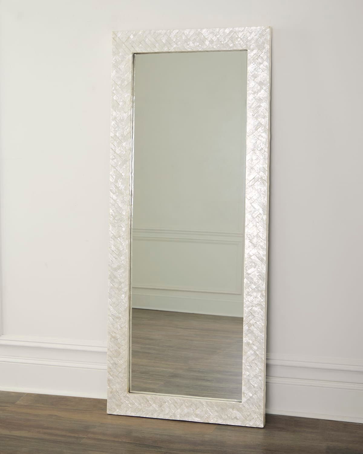 Brittany Chevron Capiz Shell Floor Mirror, 72"