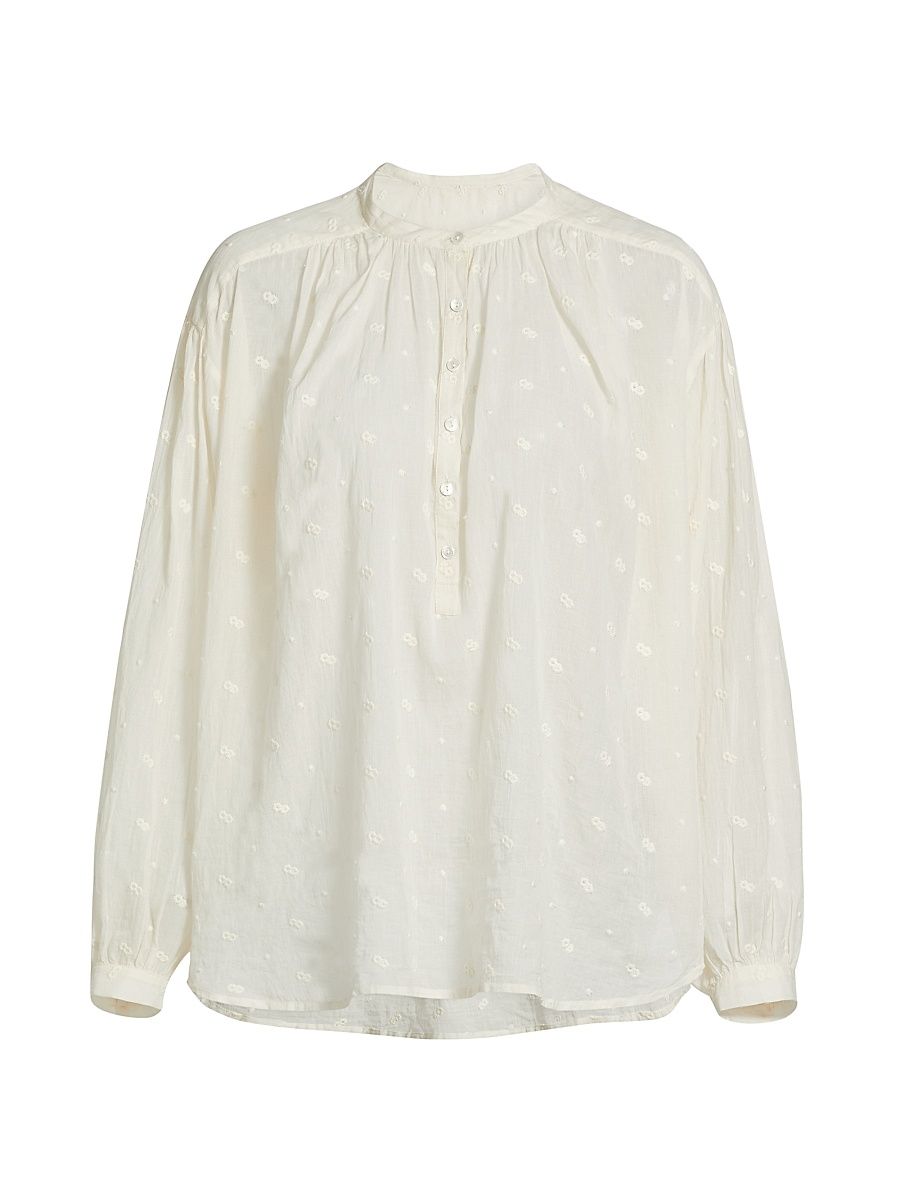 Women's Neville Abstract Embroidered Cotton Blouse - Ivory - Size Medium