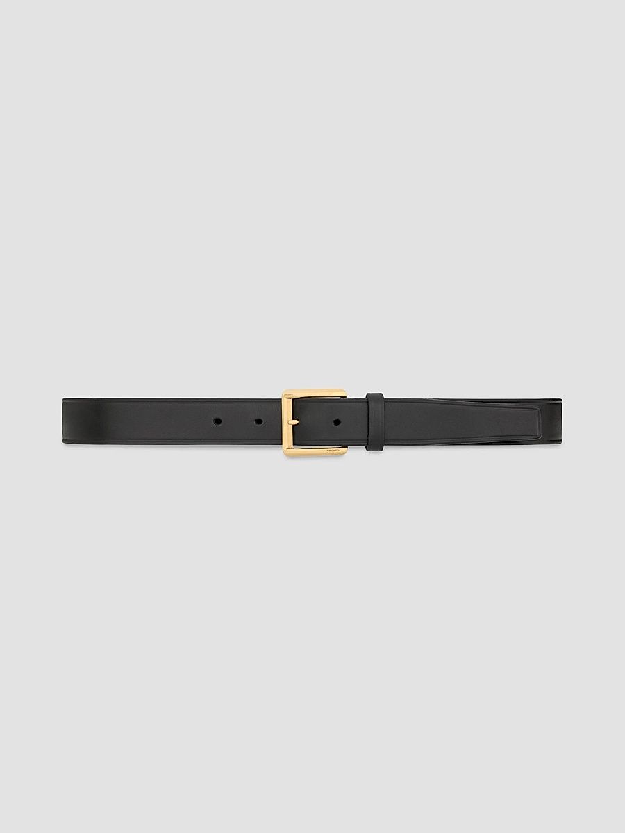 Saint Laurent Women's Rectangular Buckle Belt in Leather - Black - Size 28