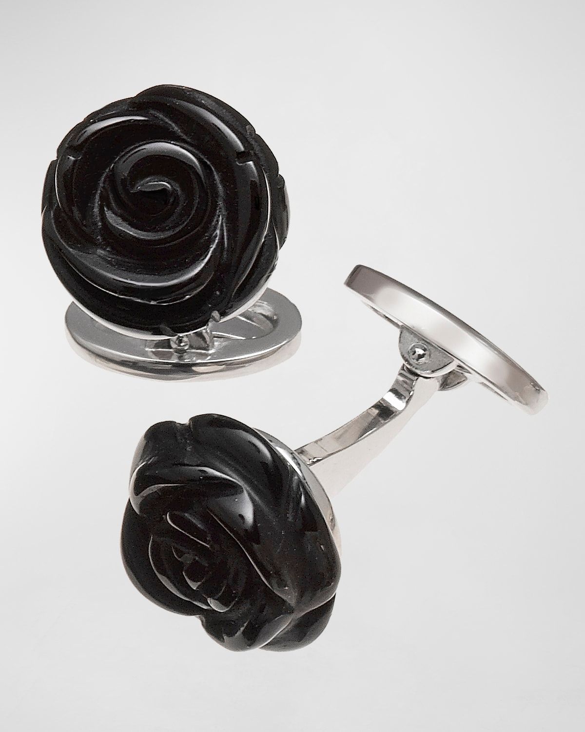 Onyx Carved Rose Cuff Links