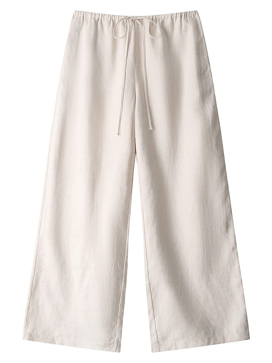 Women's Mateo Linen Wide-Leg Drawstring Pants - Natural - Size XL