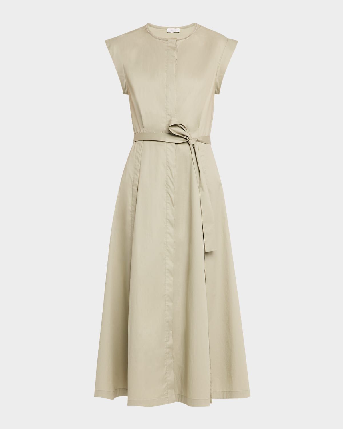 Cap-Sleeve Stretch Cotton Midi Dress