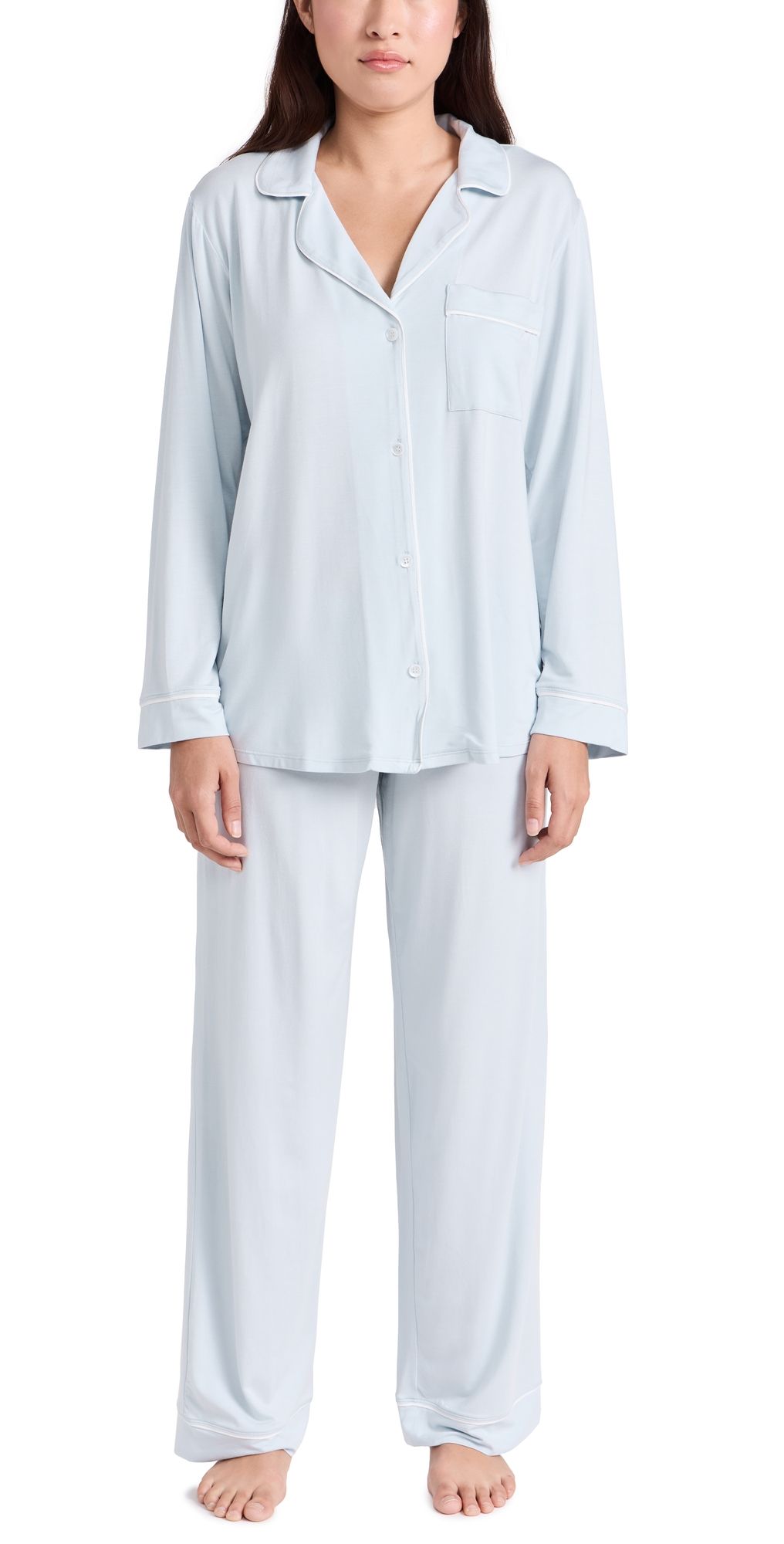 Eberjey Gisele Modal Long Pajama Set Ice Blue/ Ivory M