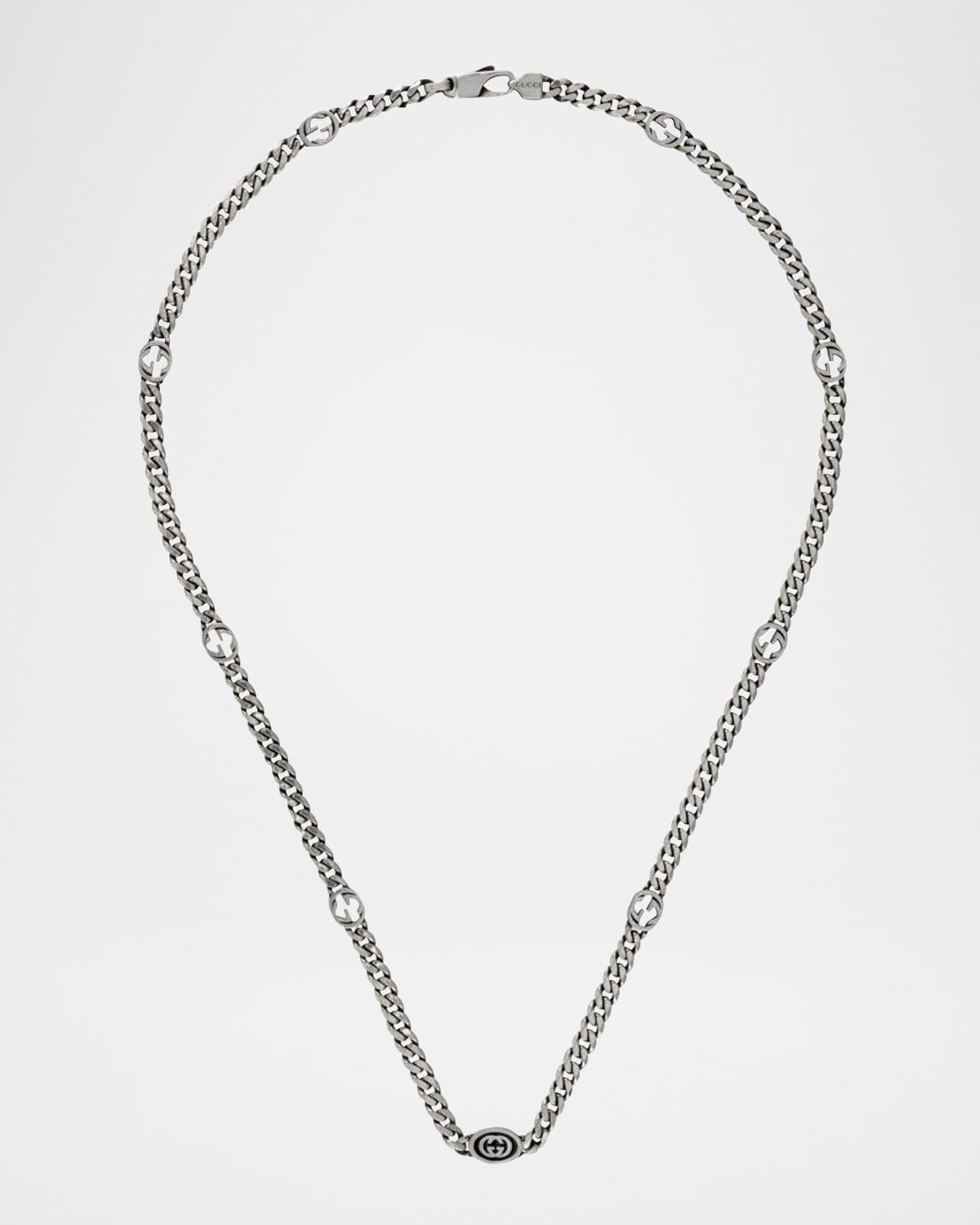 Men & apos;s Enameled Interlocking G Sterling Silver Chain Necklace