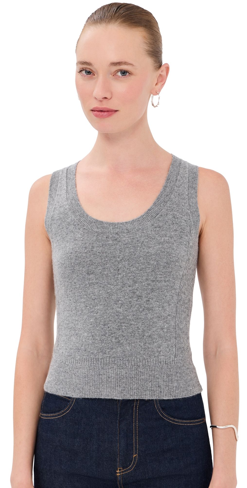 3.1 Phillip Lim Wool Cashmere Blend Scoop Neck Tank Charcoal Melange L