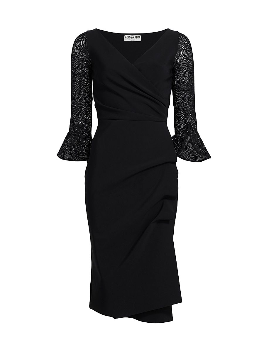 Women's Triana Lace-Sleeve Midi-Dress - Nero - Size 16