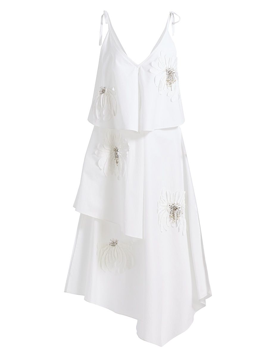 Women's Floral-Appliquéd Layered Midi-Dress - White - Size 8