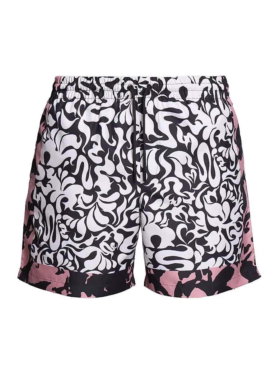 Men's Abstract Print Swim Shorts - Black - Size Large