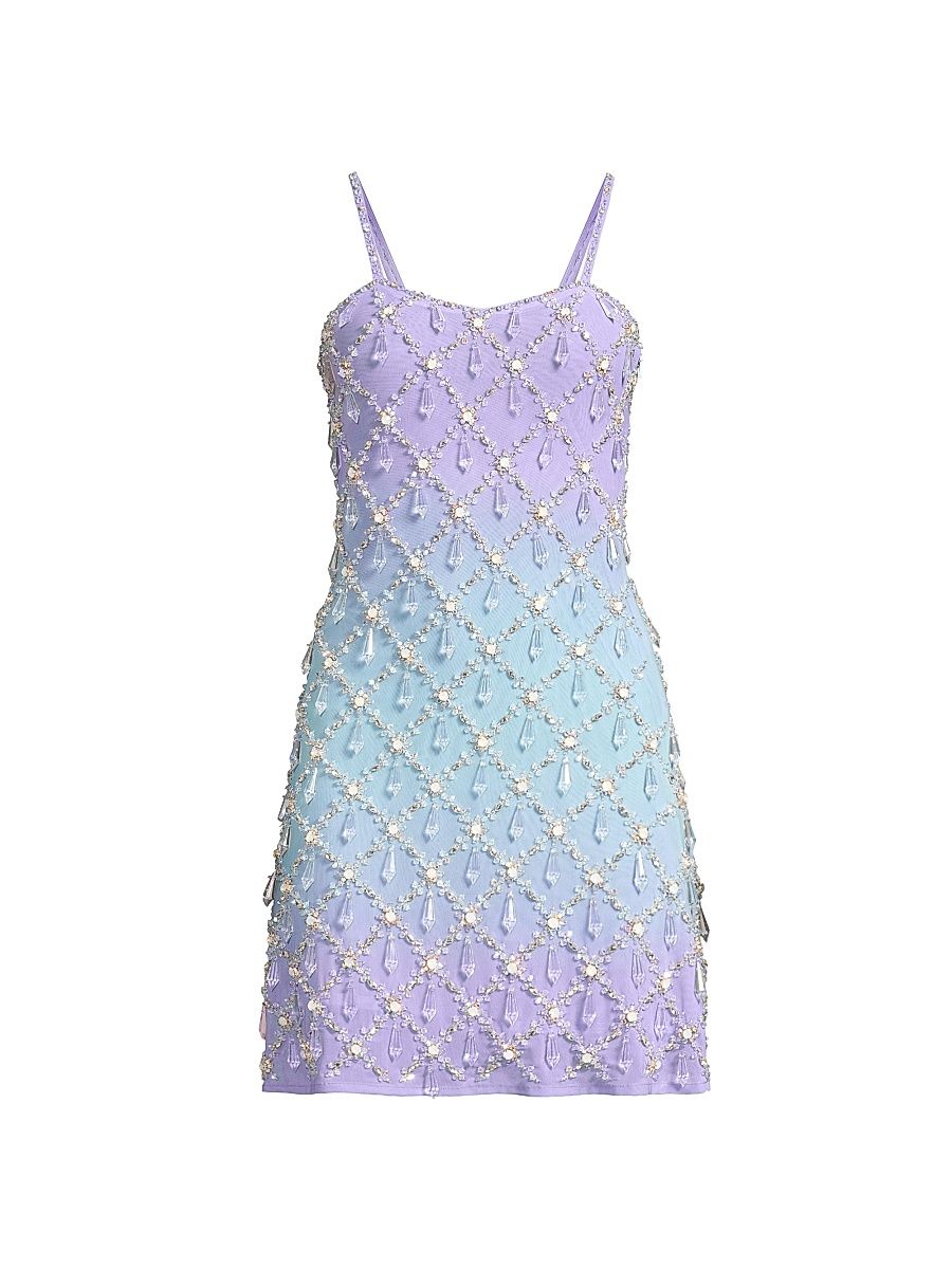 Women's Arabella Beaded Ombré Minidress - Blue Pink Ombre - Size Large