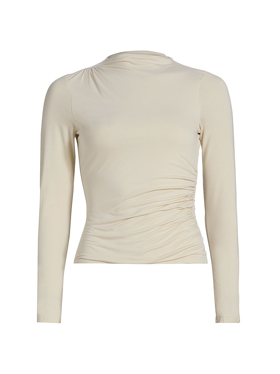 Women's Joelle Fitted Ruched Long-Sleeve Top - Ivory - Size Large