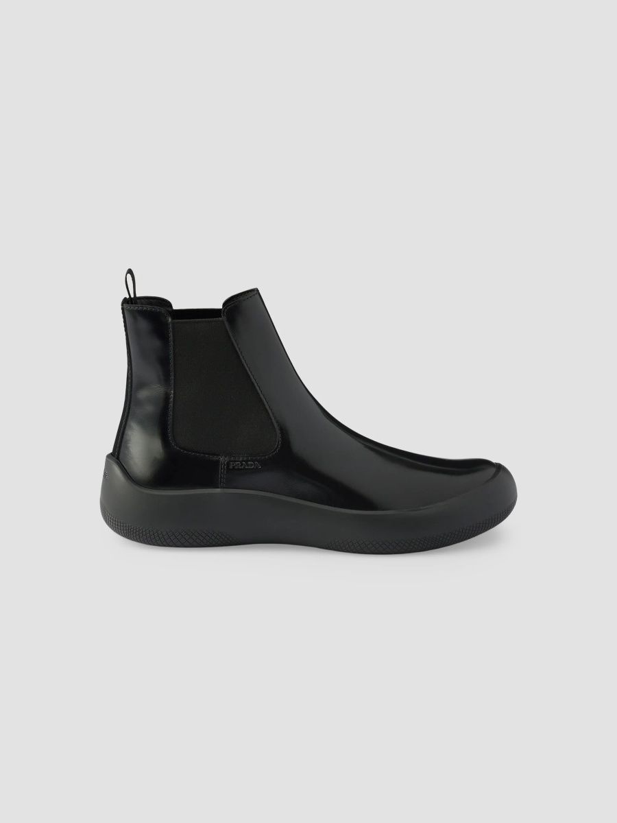 Prada Men's Brushed Leather Chelsea Boots - Black - Size 11