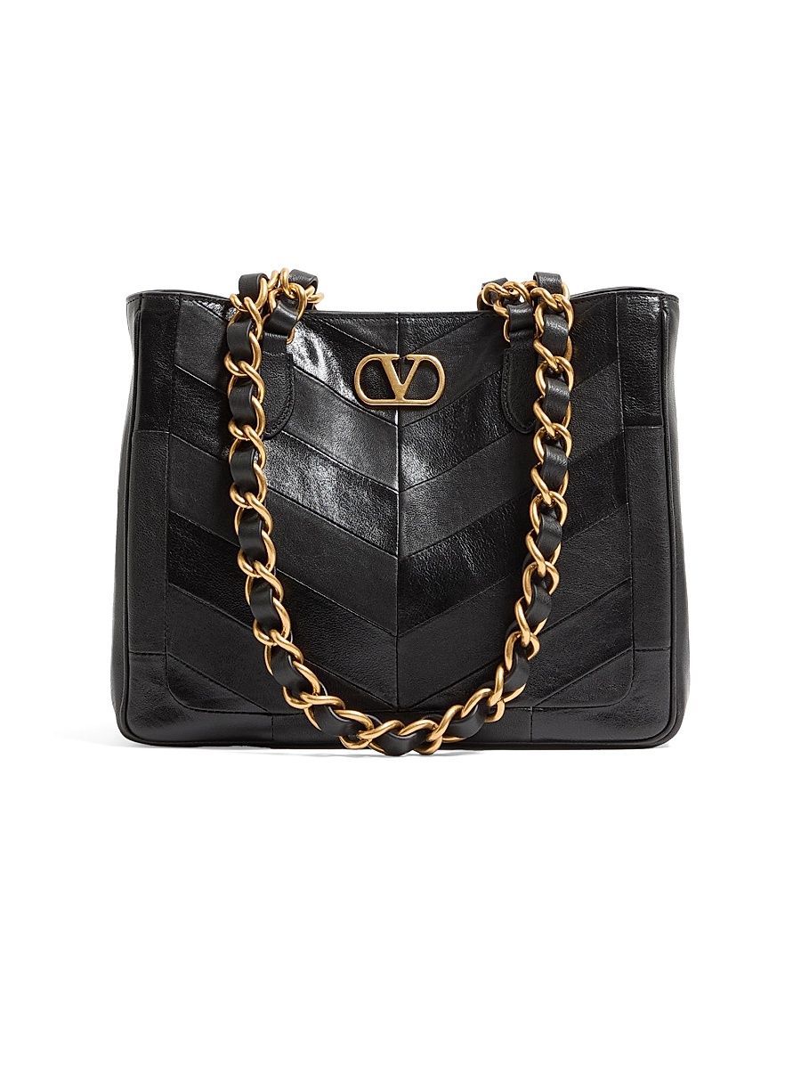 Women's Laseine Small Shopping Bag in Chevron-Patterned Nappa Leather - Black