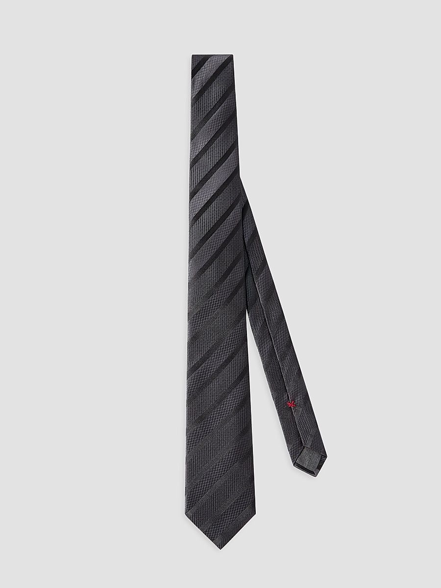 Men's Textured Tone-on-Tone Stripe Silk Tie - Dark Grey