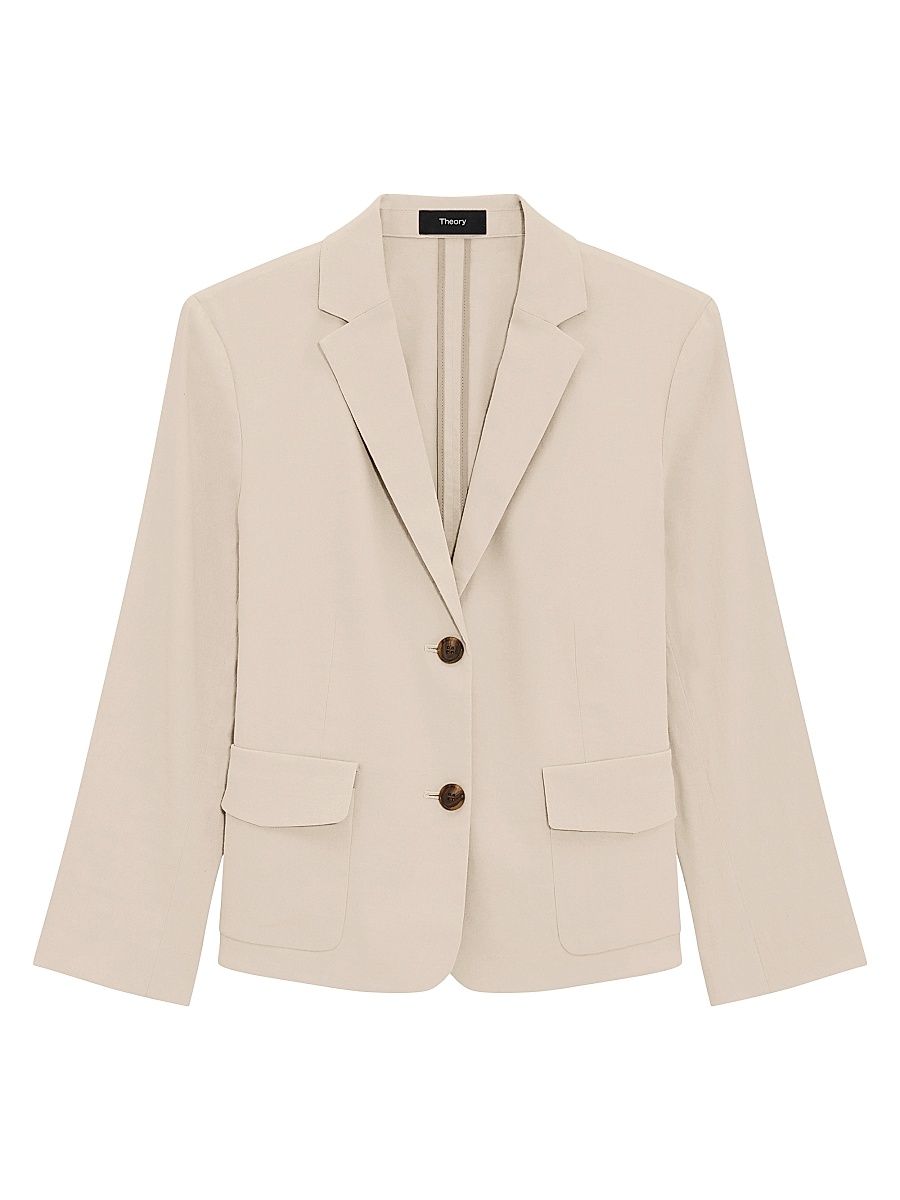 Women's Shrunken-Fit Single-Breasted Linen-Blend Jacket - Straw - Size 16