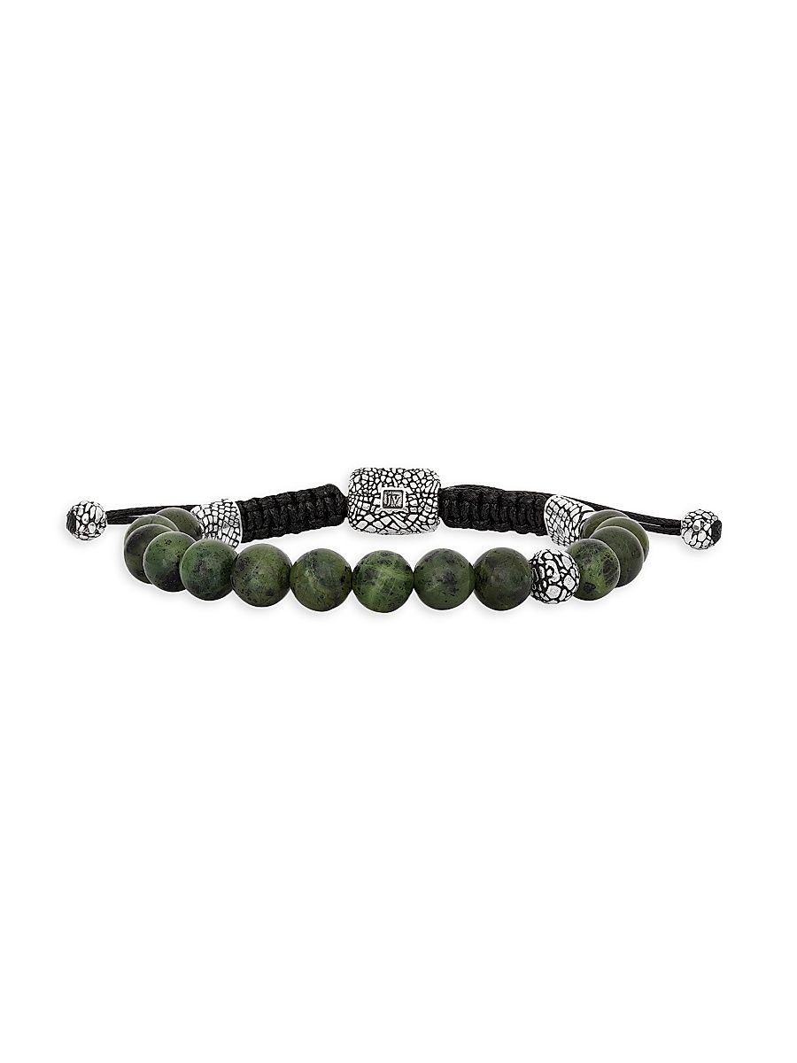 Men's Sterling Silver & Jade Beaded Cord Bracelet - Silver