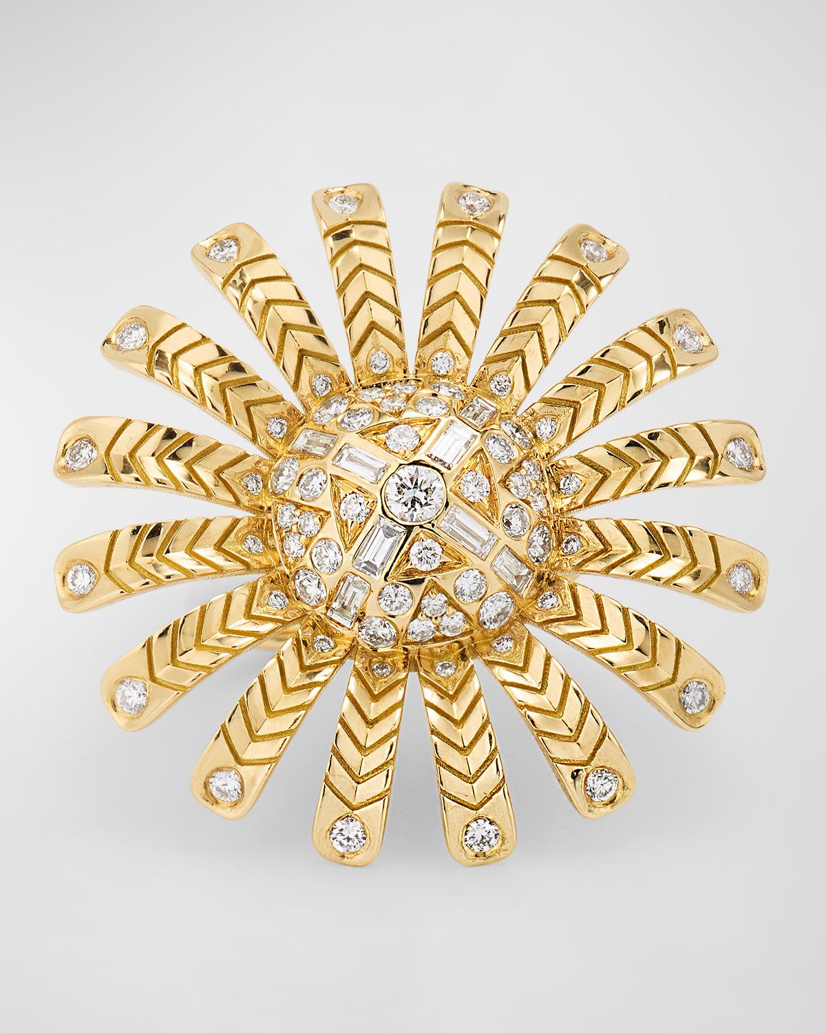 18K Yellow Gold Chubby Sunflower Diamond Ring, Size 6
