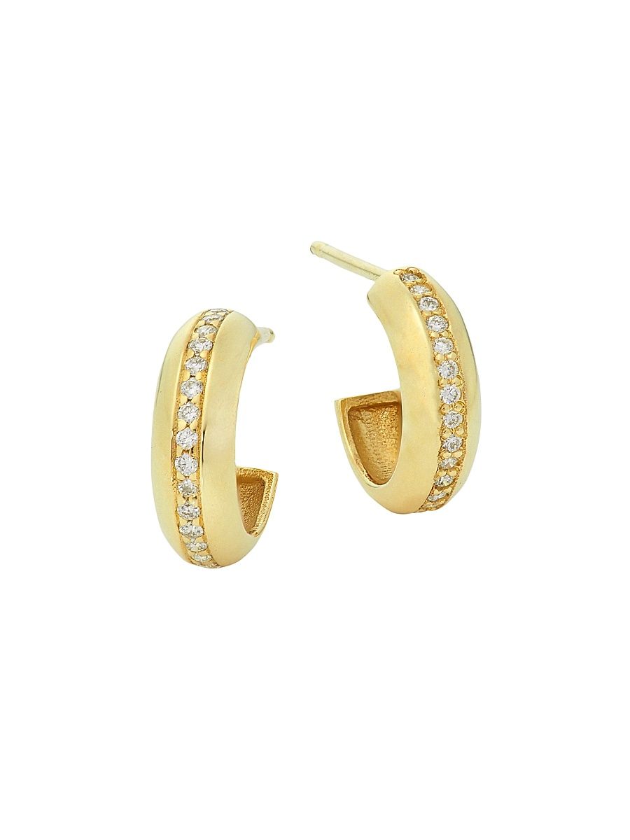Women's Heavy Metal 14K Yellow Gold & Diamond Huggie Hoop Earrings - Yellow Gold
